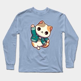 cat with a green jacket Long Sleeve T-Shirt